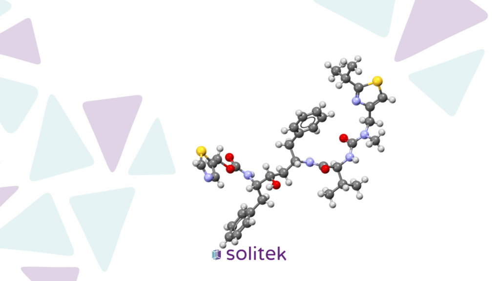The 3D structure of the molecule of ritonavir next to the title of the article